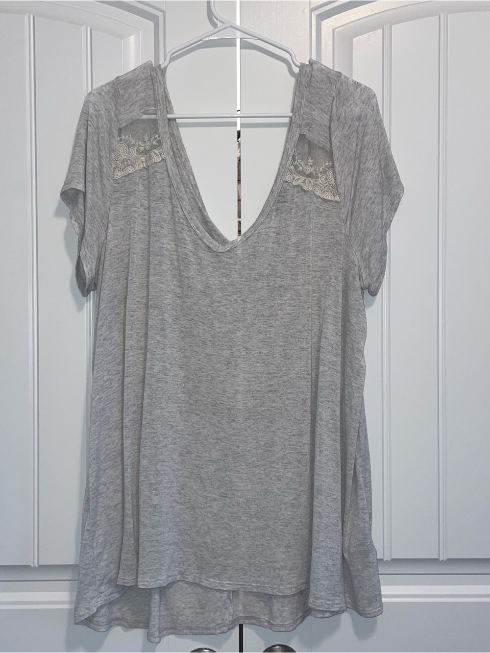 torrid Light Gray Lace-Trim V-Neck Tunic